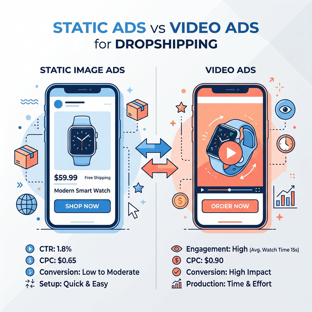 Static Ads vs Video Ads for Dropshipping: When to Use Each (2026 Data)